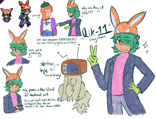 OC sketch page with various sizes, with colouring and no shading.