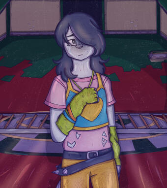 Half body with a complex background