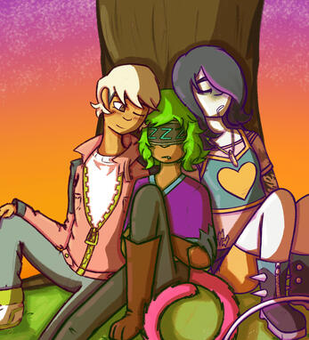 Full body with a simple scene background